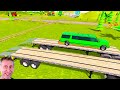Long Cars and Fat Cars with Slide Color - Monster Truck Flatbed Trailer Truck Rescue Cars - BeamNG