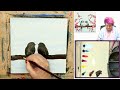 Two Blue Birds🌟🎨 How to Draw and Paint tutorial for Beginners: Acrylic August | Day 1