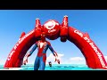 GTA 5 Crazy Ragdolls | Superheroes on a motorcycle ride over the sea on Spider-Man Bridge by Shark