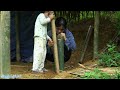 A single mother and her mute son cut bamboo trees to make bamboo beds