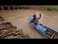 Floating Net Fishing in Asia: Catching Siamese Mud Carp from a Plastic Boat , Amazing net fishing.