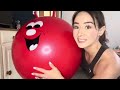 ASMR blowing up and deflating a red space hopper