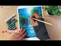 Oil Pastel Waterfall Nature Scenery for Beginners | Oil Pastel Drawing