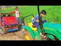 Homemade Mini Car Stuck In Water Mud And JohnDeere Tractor Pulling Out