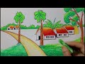 beautiful nature scenery drawing of India | Bangladesh rural life scenery drawing for beginners