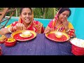 Bahari item eating challenge video (rice,dal,doi elish,gwalda chingri malai curry, pomfret,chutney..