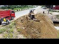 Start Opening Process Filling land next to the Road,Operations with Bulldozer and 5ton Dump Trucks