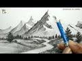 How To Draw Morning Mountains Landscape Art With Single Pencil  || PAINTLANE