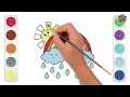 Learn How to Draw and Color a Cute Rainbow with clouds and Sun | Easy Drawing for Kids and Toddlers