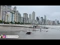 Praia Destruída por causa da chuva Balneário Camboriú Hoje 20/12/22 e registra alagamentos