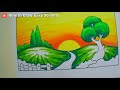 Scenery Drawing | Drawing Sunset on Hill Scenery Step by Step with Oil Pastel