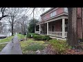 Rainy day walk in the rich neighborhood of town of Farmville, Virginia.March 2024