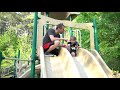 Launching Beyblades Down a Park Slide! Beyblade Burst Park Slide Battle Stadium - Riding the Slide