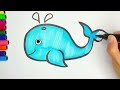Drawing and Coloring a Whale for Kids. How to Draw a Fish