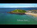 St Ives 2024 - aerial drone flight over the beautiful historic town, famed for its beaches.
