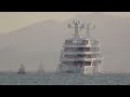 Superyacht Aquarius - moored at the port of Cagliari leaves after two days of stopping