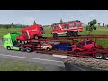 TRANSPORTING CARS & FRUITS WITH COLORED & JOHN DEERE vs CLAAS vs FENDT TRACTORS - BeamNG.drive #482