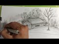 beautiful scenery drawing with Charcoal Pencil