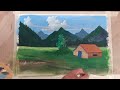 Acrylic colour painting | Jhopdi | Greenery | Pahad | Beautiful Landscape Scenery 👍