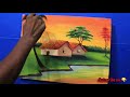 How to paint village scenery | Sunset Village drawing and painting | nature scenery drawing