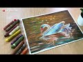 Oil Pastel Painting / Swan on the Lake Scenery Drawing - Step By Step
