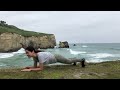 Cliff Planking at Tunnel Beach on location at Dunedin, New Zealand