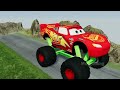 TRANSPORTING PIXAR CARS & FRUITS WITH COLORED & JOHN DEERE vs CLAAS vs TRACTORS - BeamNG.drive