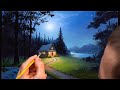 Oil Painting Landscape - Full Moon Summer / Satisfying  Art / Easy Drawing Lessons / Relaxing