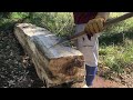 How to hew logs in to beams.  Hewing a log in to a bench from a fallen tree. Prt 12