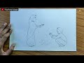 Winter Season Scenery Drawing | How to Draw Winter Season Scenery Easy | Bonfire with Humans Drawing