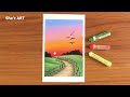 Easy Oil Pastel Sunset Scenery Painting for beginners | PATHWAY IN SUNSET | Oil Pastel Drawing