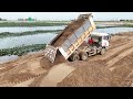 Part 16, Unfortunately Dump Truck Unloading Sand Fail Overturned Recovery By Twos Excavators