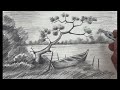 How to draw riverside scene with boat step by step for beginners #sketch #riverside