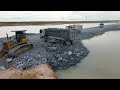 Best Action Build new road in Lake,Great skill operator Driving bulldozer komatsu push big stone