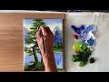 Ideas to paint trees ( Time lapse ) Acrylic painting  with green/ Acrylic Painting for beginners.