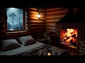 🔴 Cozy Cabin Ambience - Rain and Fireplace Sounds at Night 1 Hour to Sleep, Read, Relax