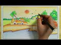 Riverside Village Scenery drawing and color | Step By Step Easy Scenery Drawing - (easy draw)