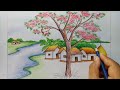 How to draw scenery of spring season step by step