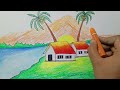 how to draw easy landscape scenery drawing for beginners | Sajida village drawing of nature