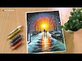 Winter Scenery Drawing with Oil Pastel for beginners-Step by Step
