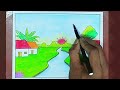 scenery drawing/landscape drawing/village drawing/oil pastels scenery drawing