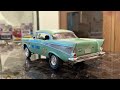 1957 Chevy Bel Air Gasser, by AMT Round 2 models. A bit of kit bashing went into this build….