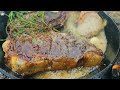 Pasta with Juicy Steak, the Best comfort Food in the World prepared outdoors. (ASMR Relaxing Video)