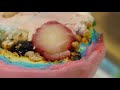 cotton candy ice cream fruit burrito, rainbow cotton candy - korean street food