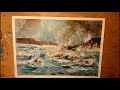 painting a rough seascape using only an ordinary sponge.