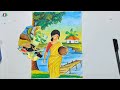 How to draw a village scenery | village woman drawing easy |  গ্রামের দৃশ্য সহজে আঁক