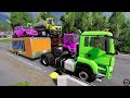 Double Flatbed Trailer Truck vs Speedbumps Train vs Cars | Tractor vs Train BeamNG.drive 018