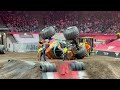 Monster truck trying to do a backflip big crash and grave digger taking the championship