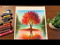 Oil Pastel Tree Nature Scenery for Beginners | Oil Pastel Drawing