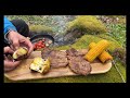 Perfect Steak & Cheese-Stuffed Potatoes: Asmr relaxing cooking by the Lake in the Forest